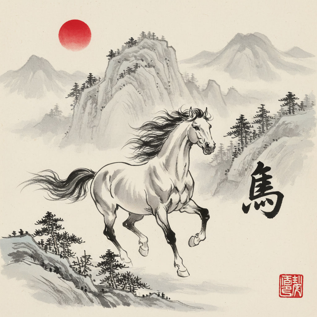 Cheval 馬 sumi-e