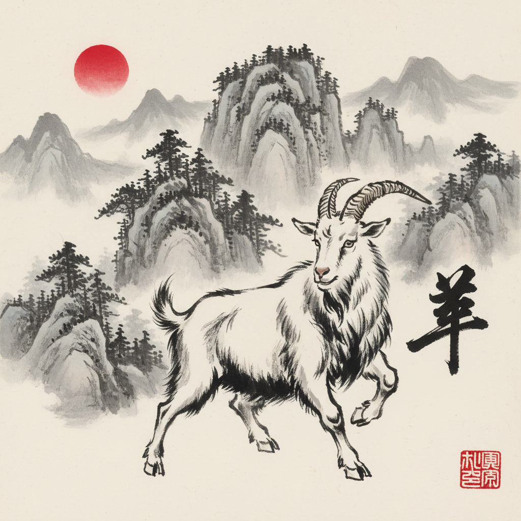 Chèvre 羊 sumi-e