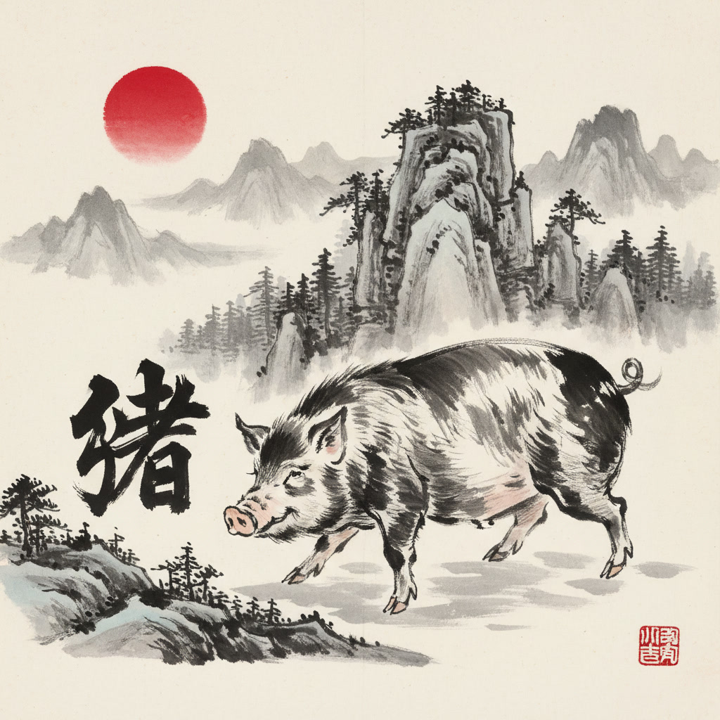 Cochon 豬 sumi-e