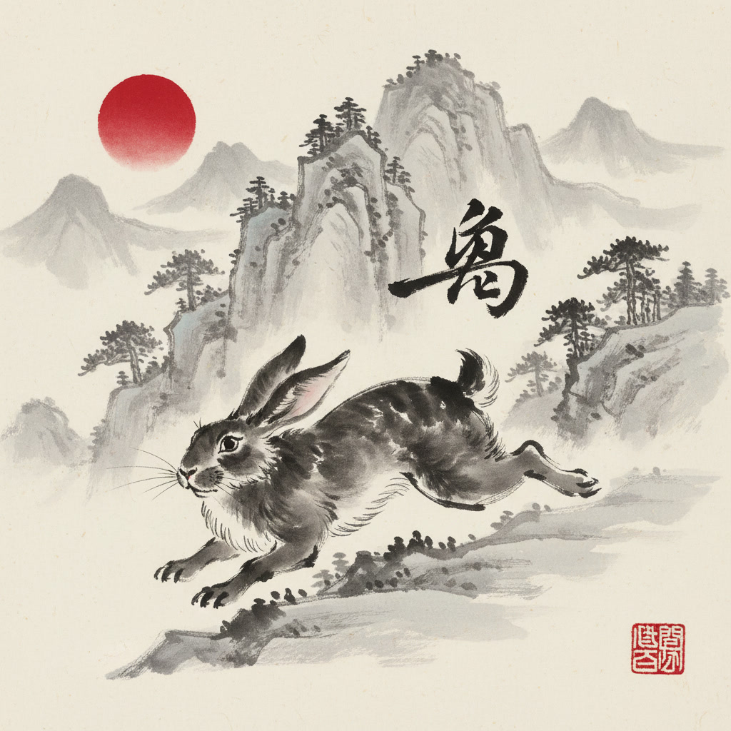 Lapin 兔 sumi-e