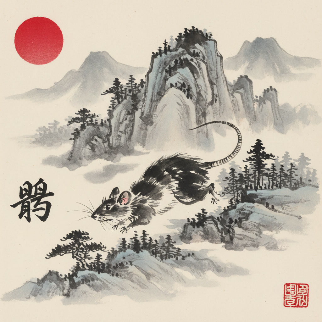 Rat 鼠 sumi-e