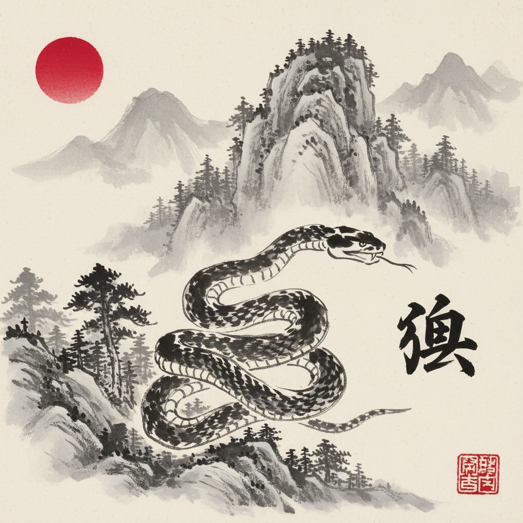 Serpent 蛇 sumi-e